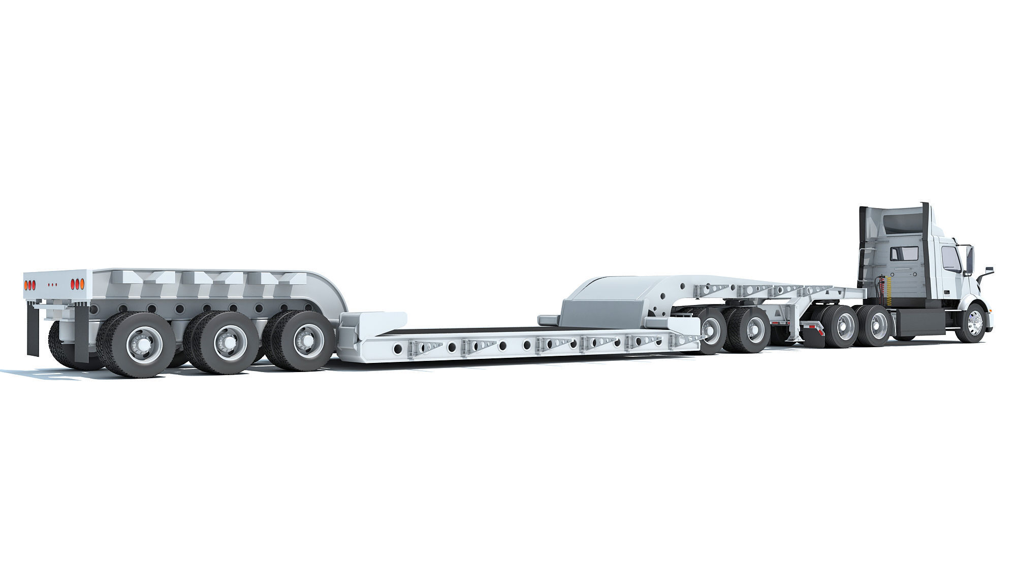 Semi Truck with Lowboy Trailer 3D model_4