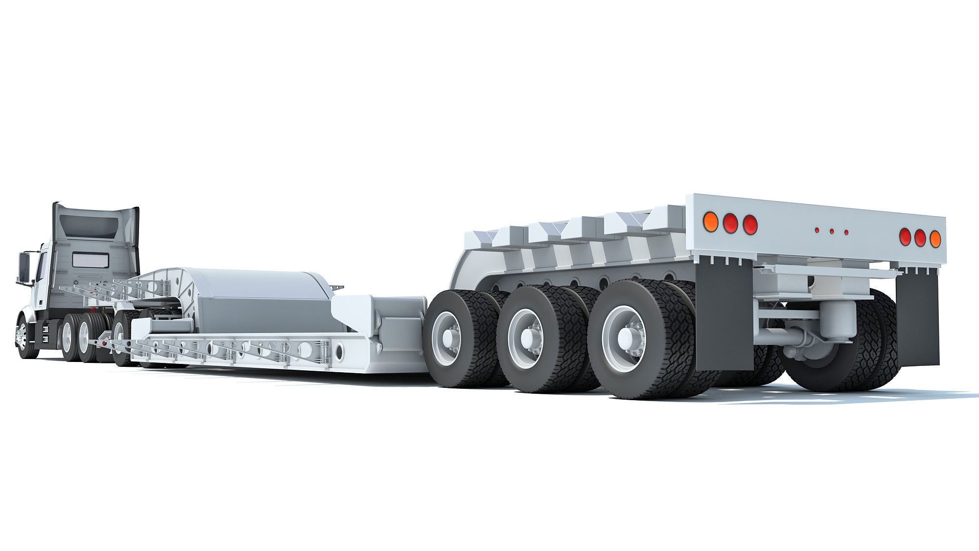 Semi Truck with Lowboy Trailer 3D model_3
