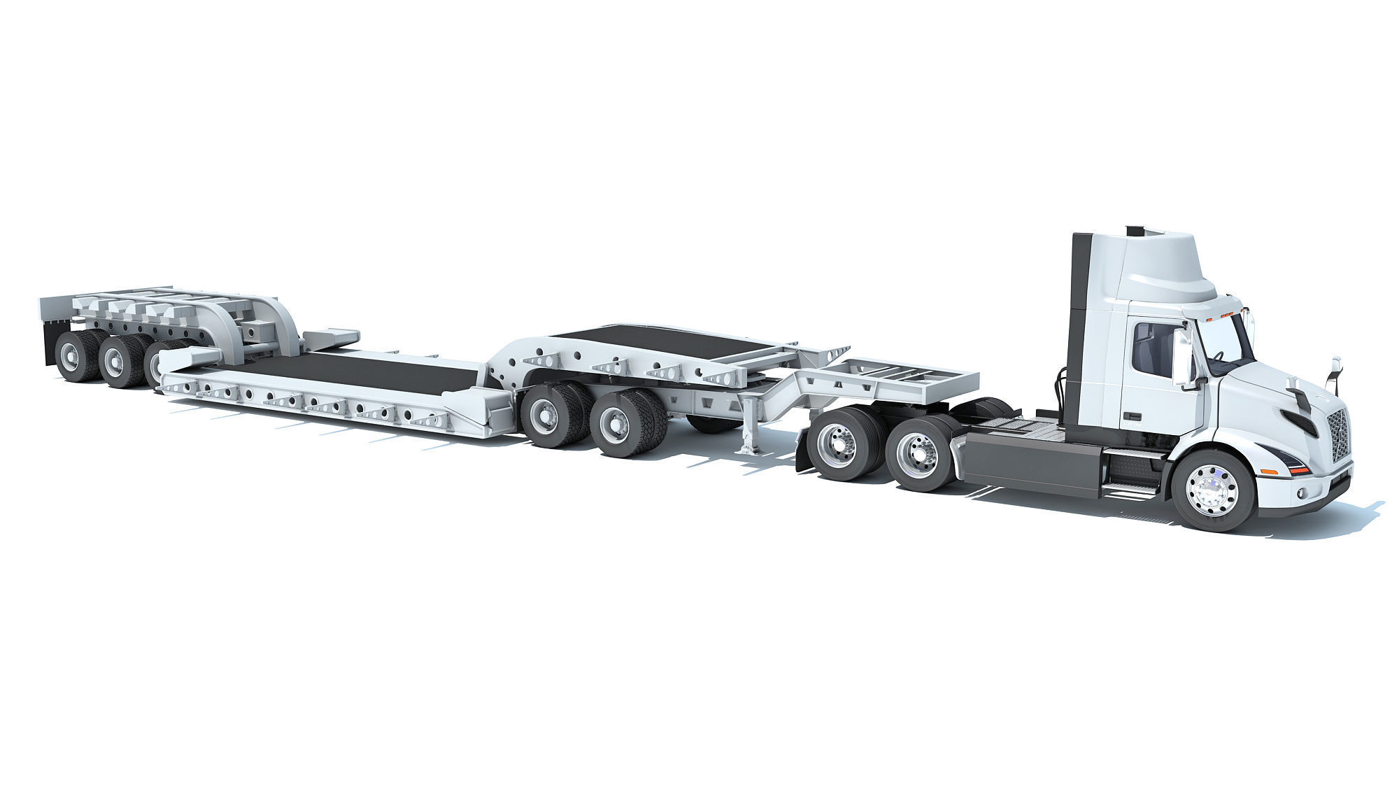 Semi Truck with Lowboy Trailer 3D model_9