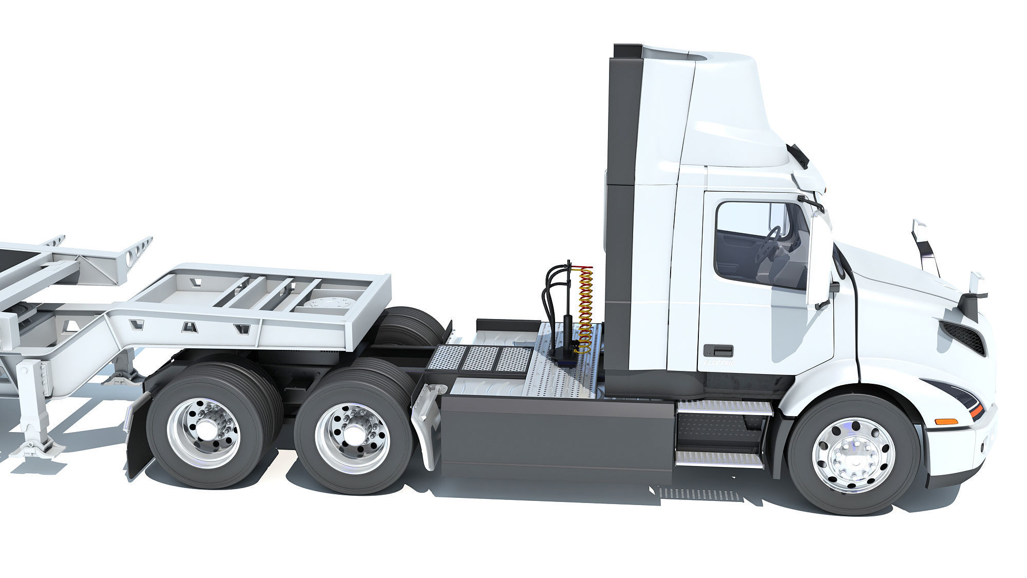 Semi Truck with Lowboy Trailer 3D model_14
