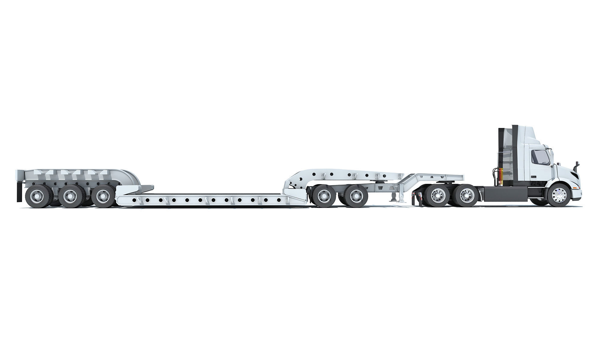 Semi Truck with Lowboy Trailer 3D model_5