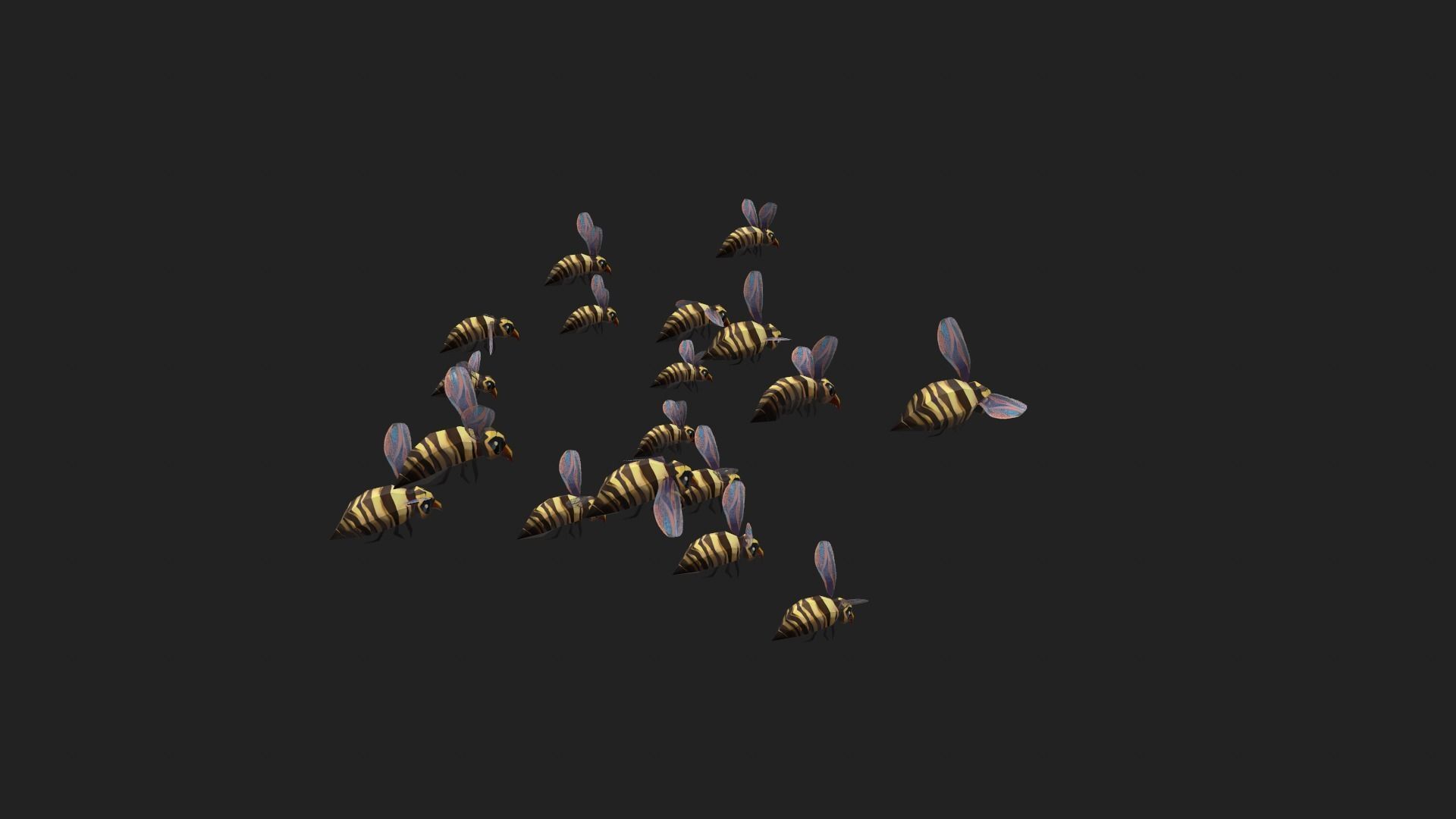 swarm bee wasp Low-poly 3D model_7