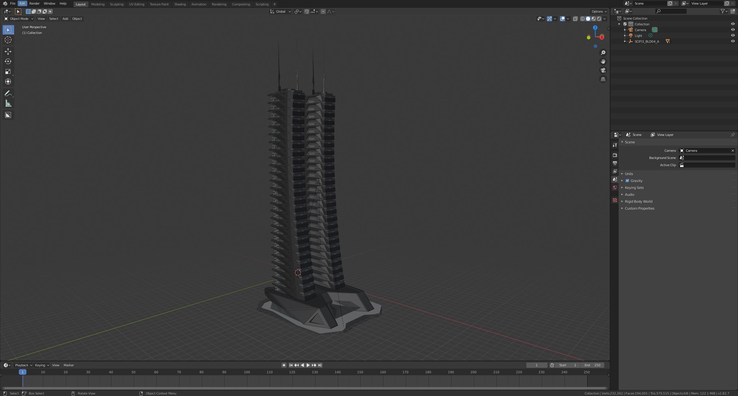 Futuristic sci-fi skyscraper building 3D model_5