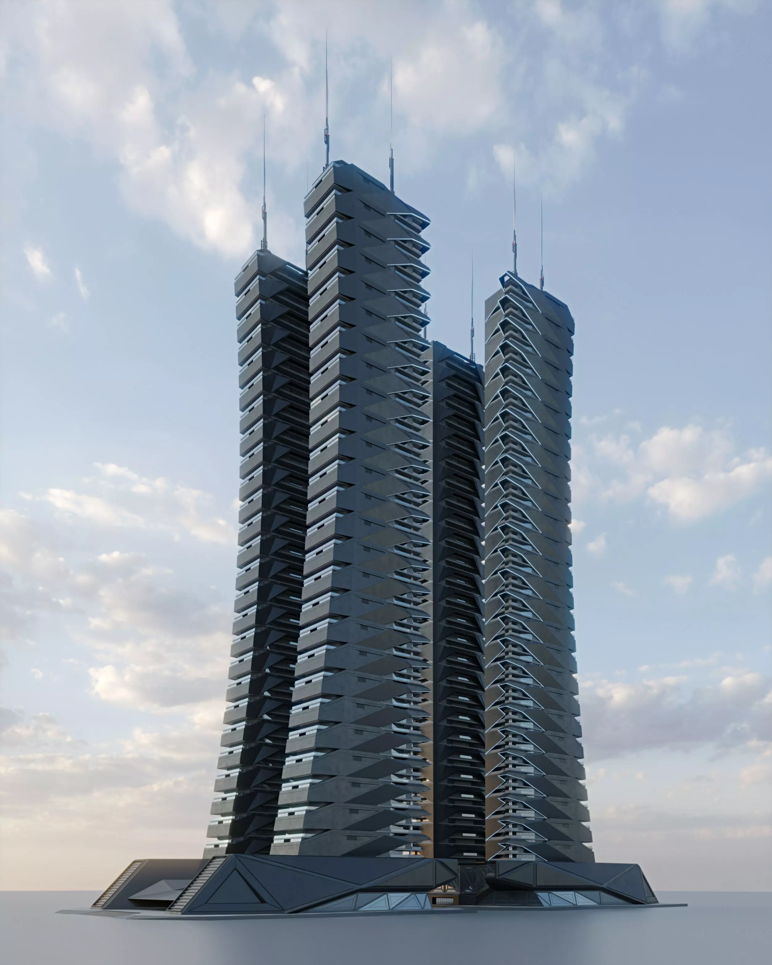 Futuristic sci-fi skyscraper building 3D model_0