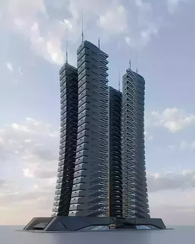 Futuristic sci-fi skyscraper building 3D model