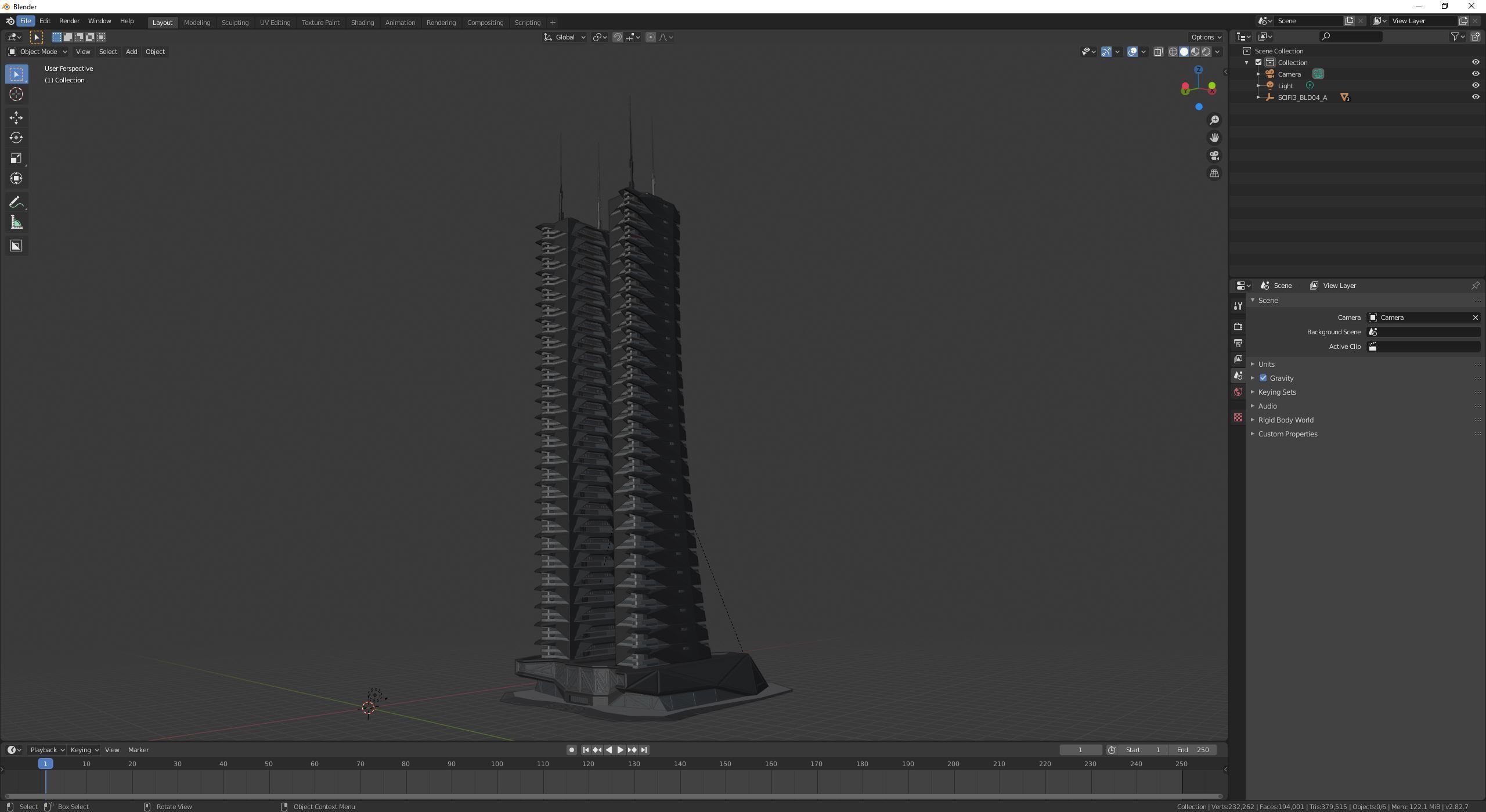 Futuristic sci-fi skyscraper building 3D model_4