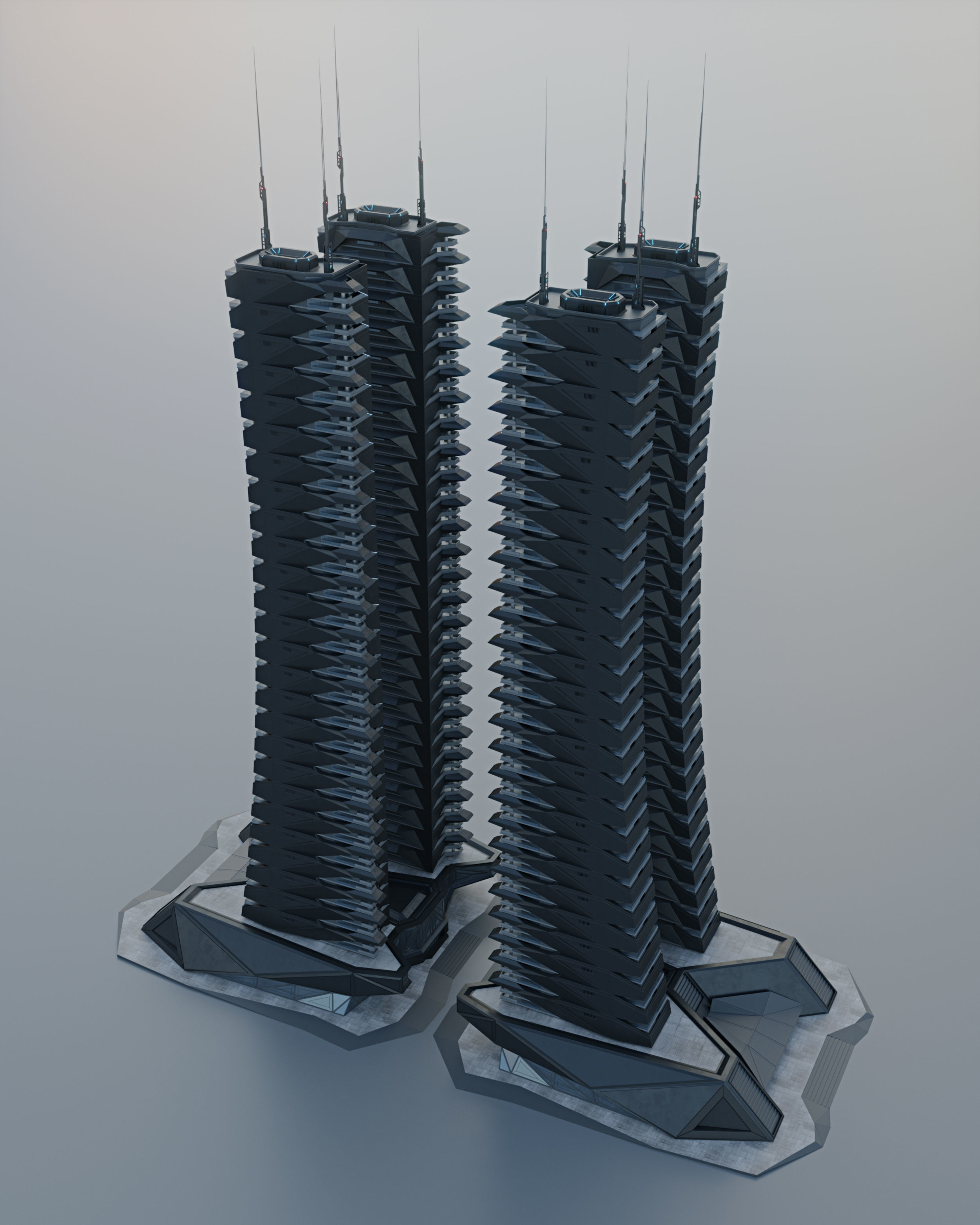 Futuristic sci-fi skyscraper building 3D model_3