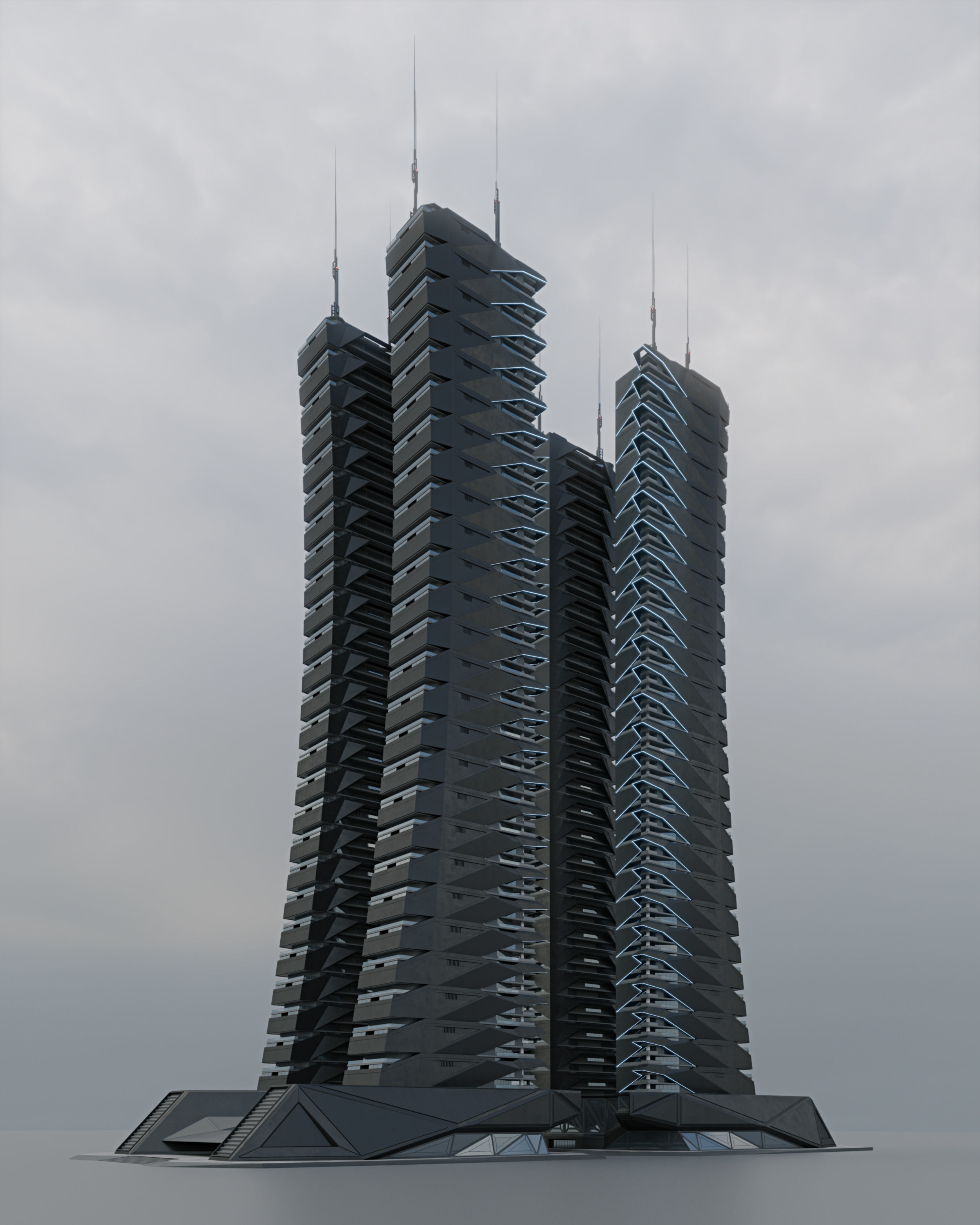 Futuristic sci-fi skyscraper building 3D model_1