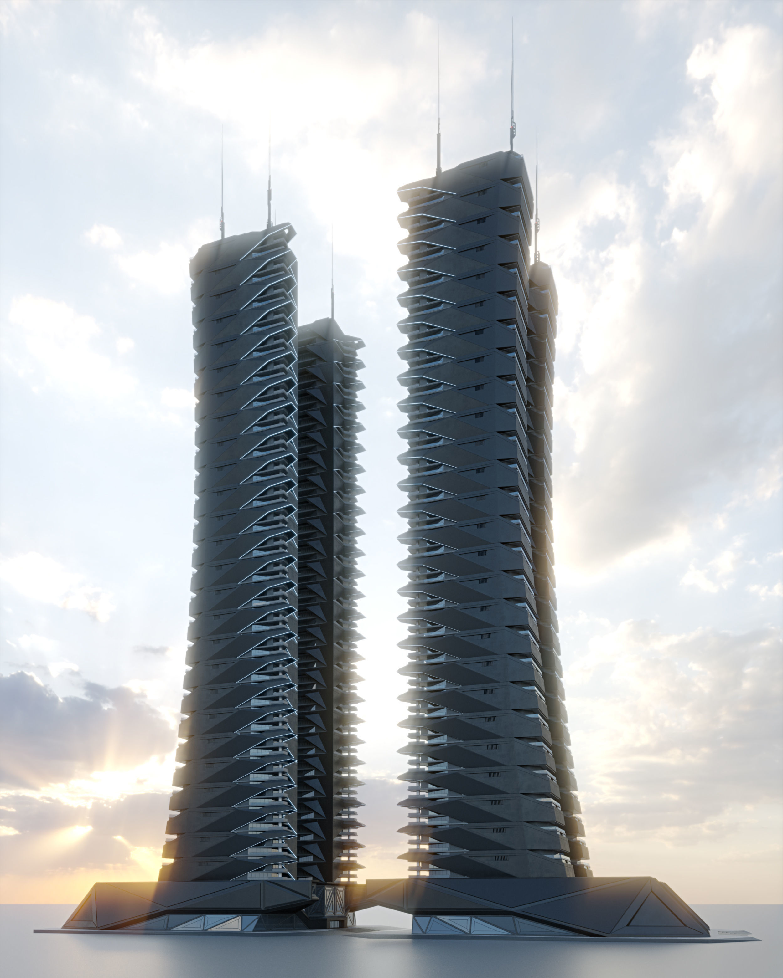 Futuristic sci-fi skyscraper building 3D model_2