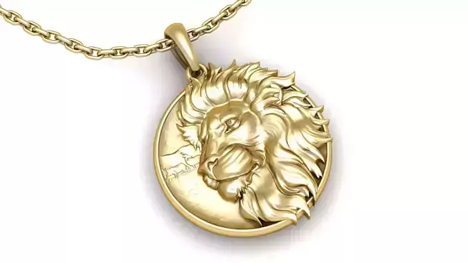 Stylish Lion Face Pendant for Men 3d Printable Model