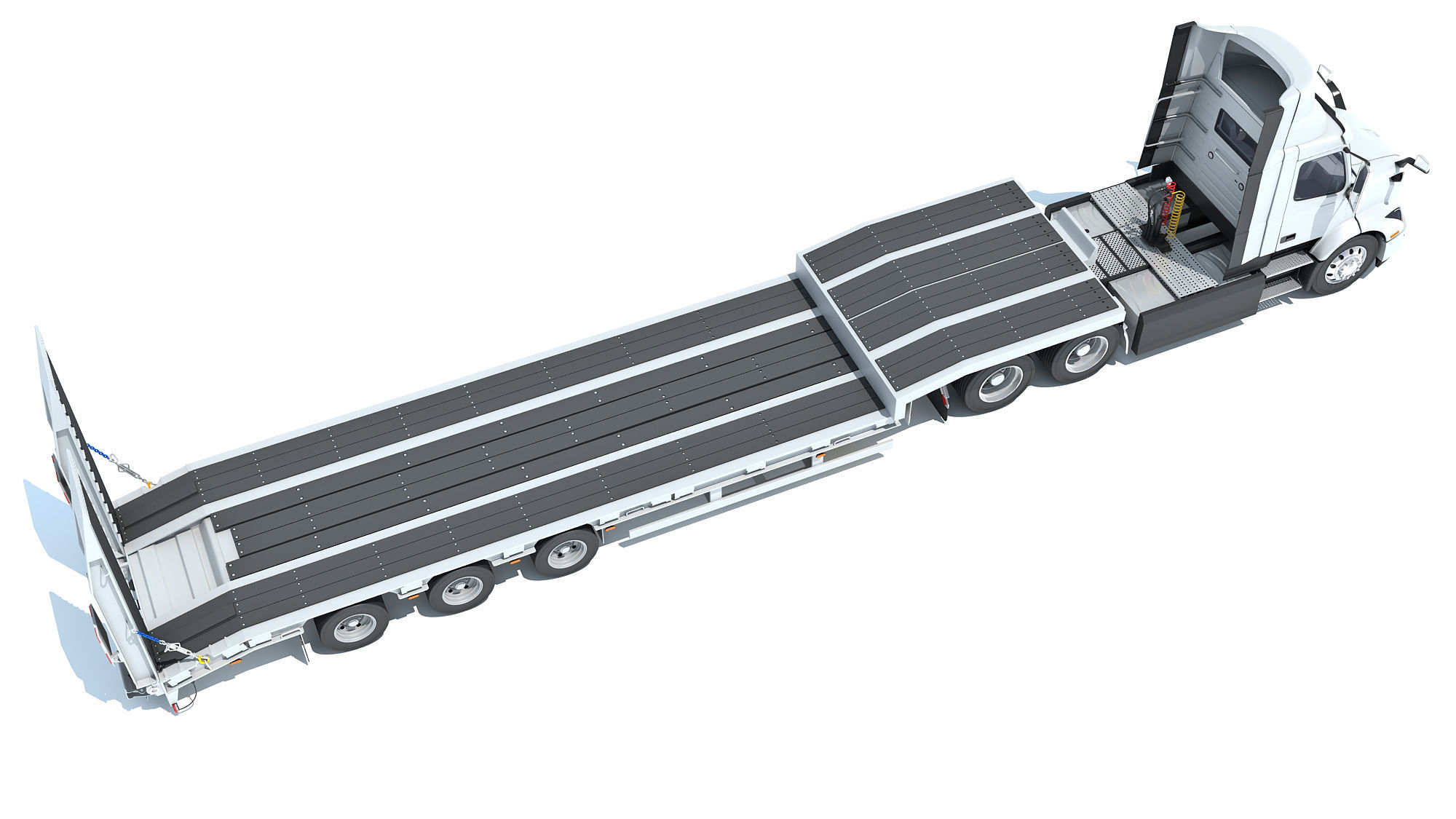 Semi-Truck with Platform Trailer 3D model_6