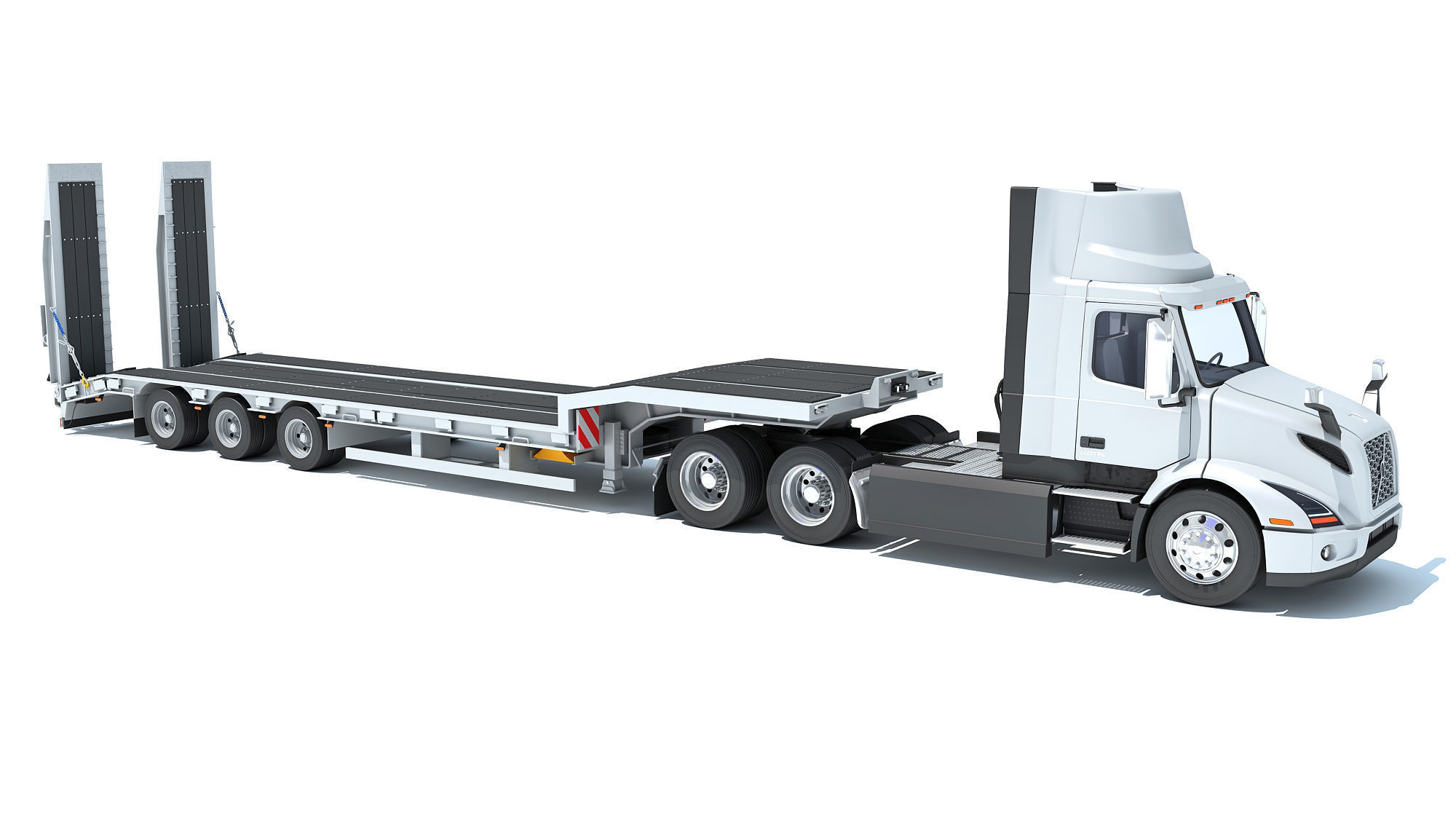 Semi-Truck with Platform Trailer 3D model_7