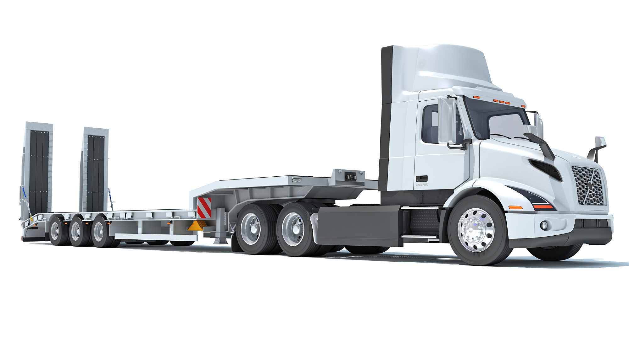 Semi-Truck with Platform Trailer 3D model_9