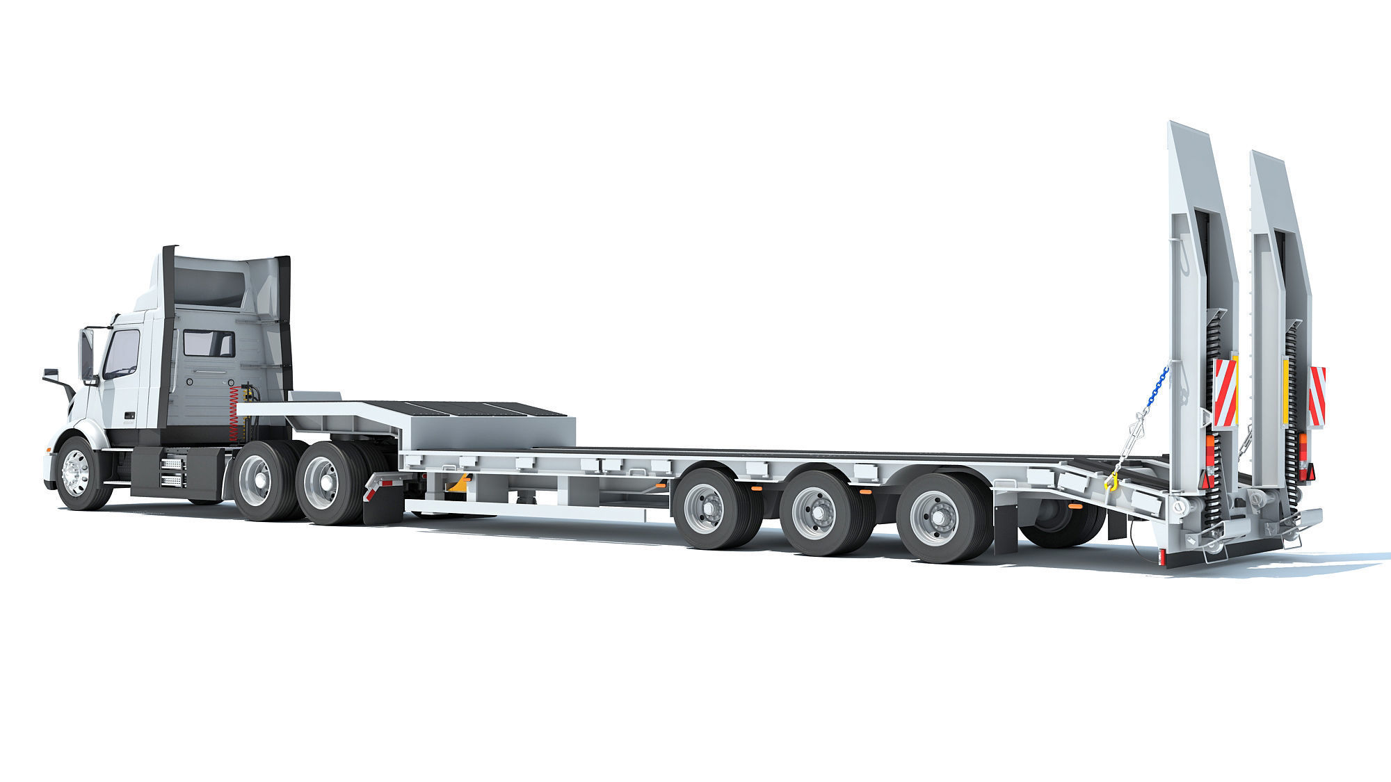 Semi-Truck with Platform Trailer 3D model_2
