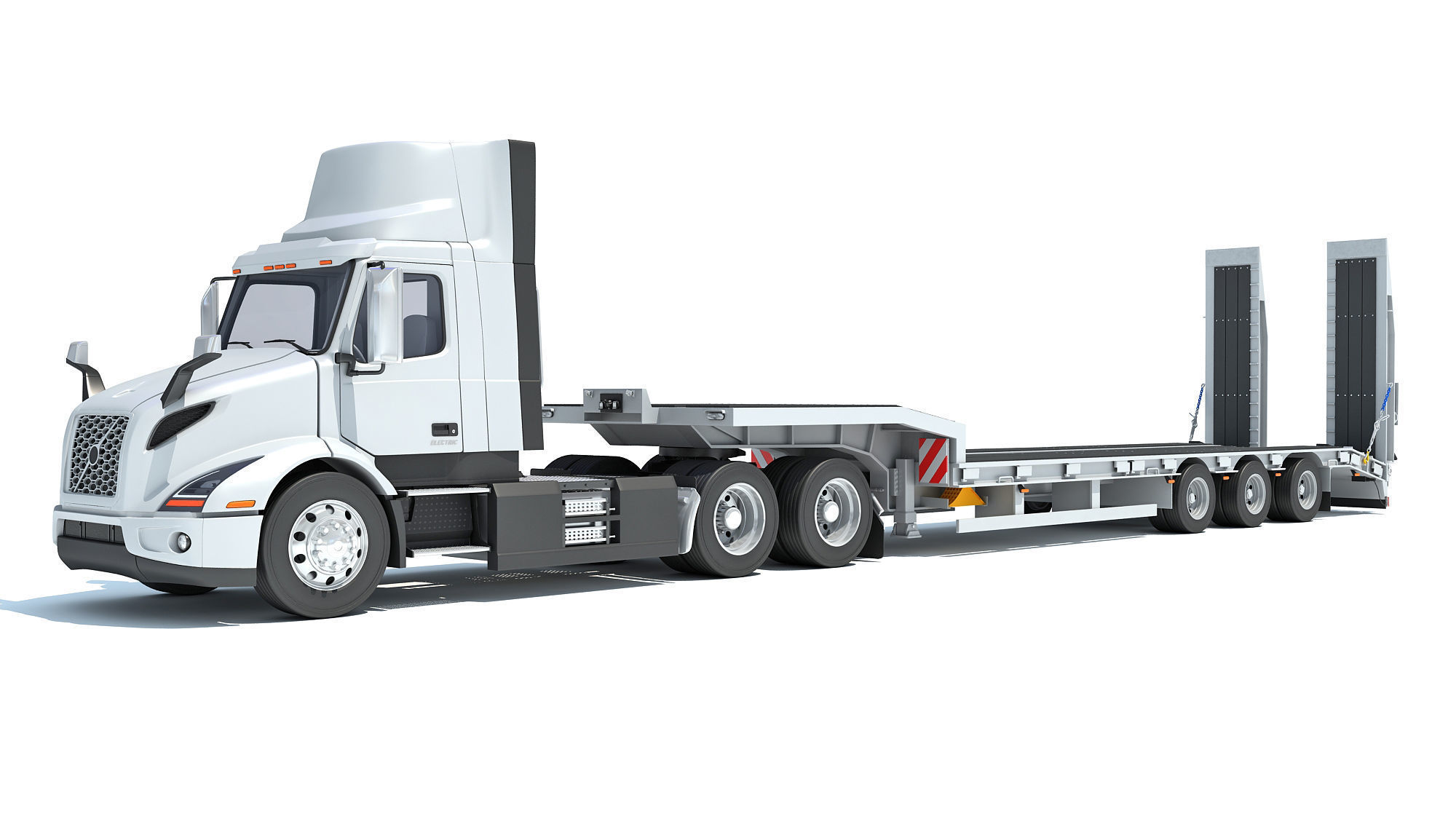 Semi-Truck with Platform Trailer 3D model_8