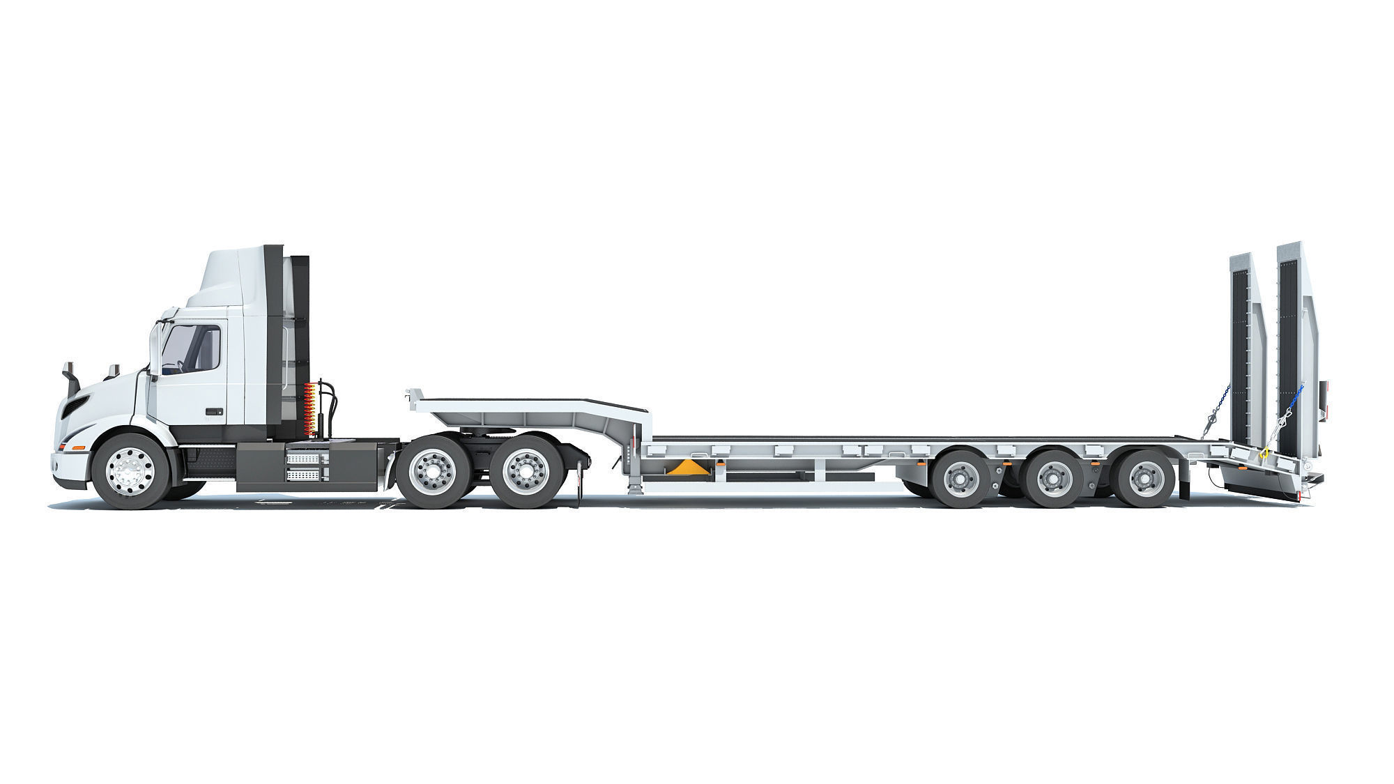 Semi-Truck with Platform Trailer 3D model_1