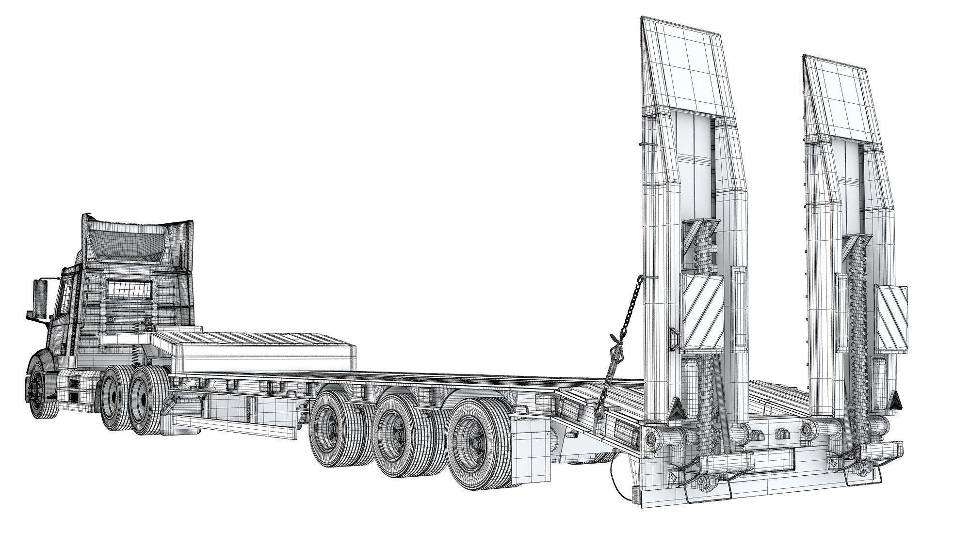 Semi-Truck with Platform Trailer 3D model_18