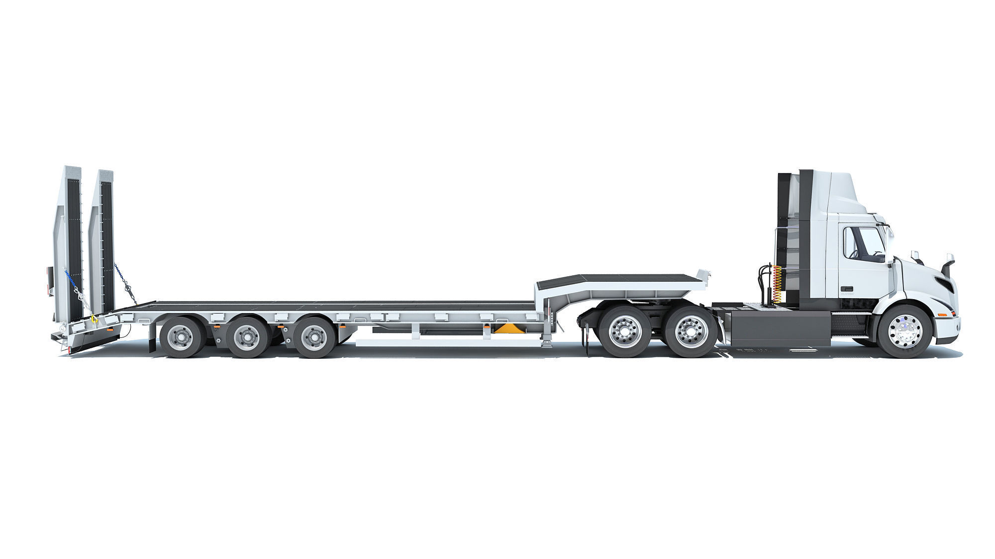 Semi-Truck with Platform Trailer 3D model_5