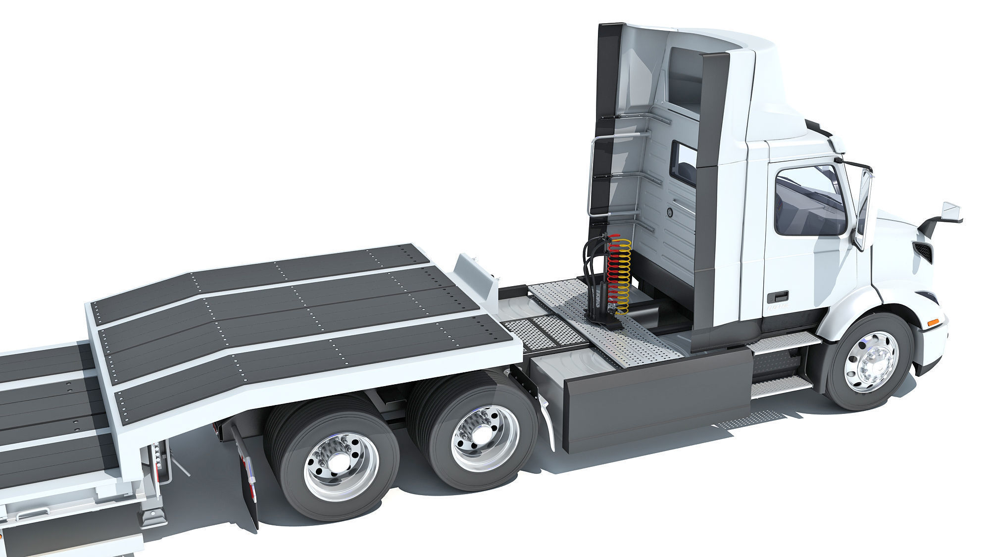 Semi-Truck with Platform Trailer 3D model_16