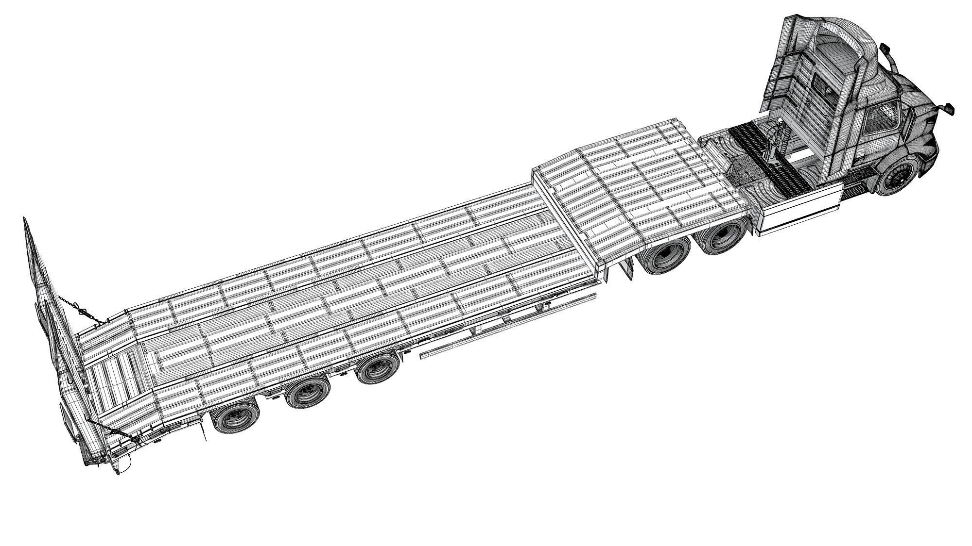Semi-Truck with Platform Trailer 3D model_19