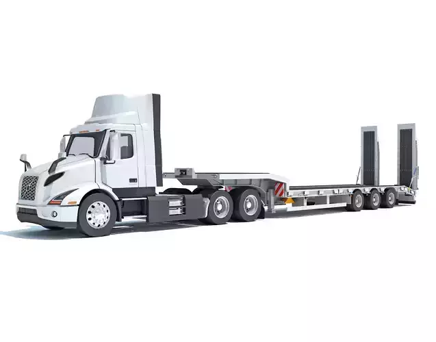 Semi-Truck with Platform Trailer 3D model