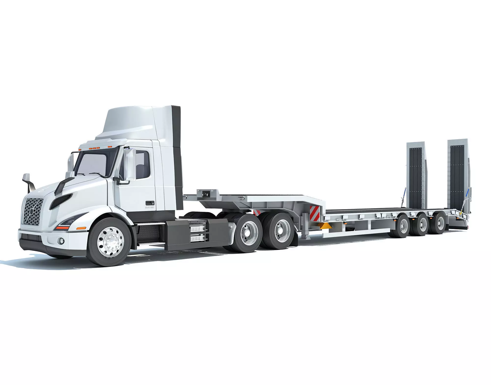 Semi-Truck with Platform Trailer 3D model_0