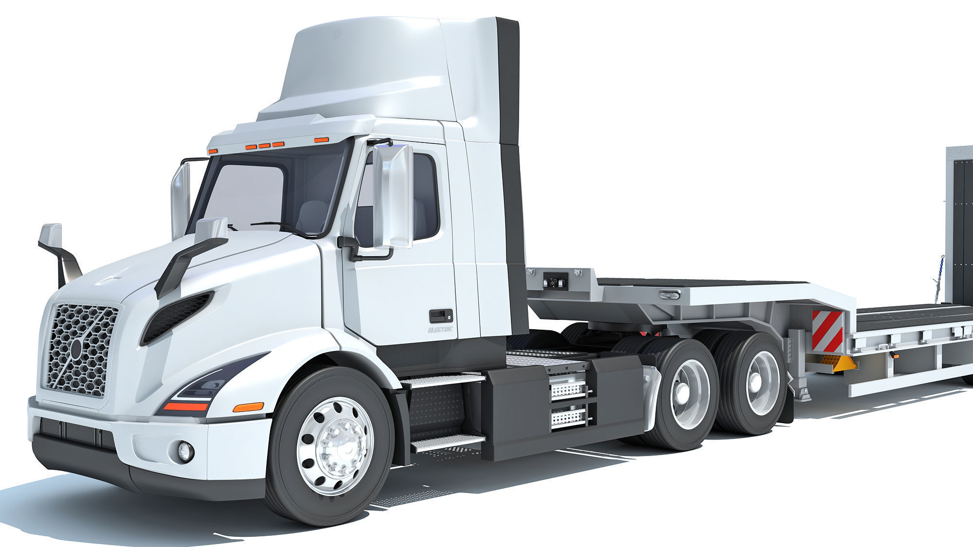 Semi-Truck with Platform Trailer 3D model_12