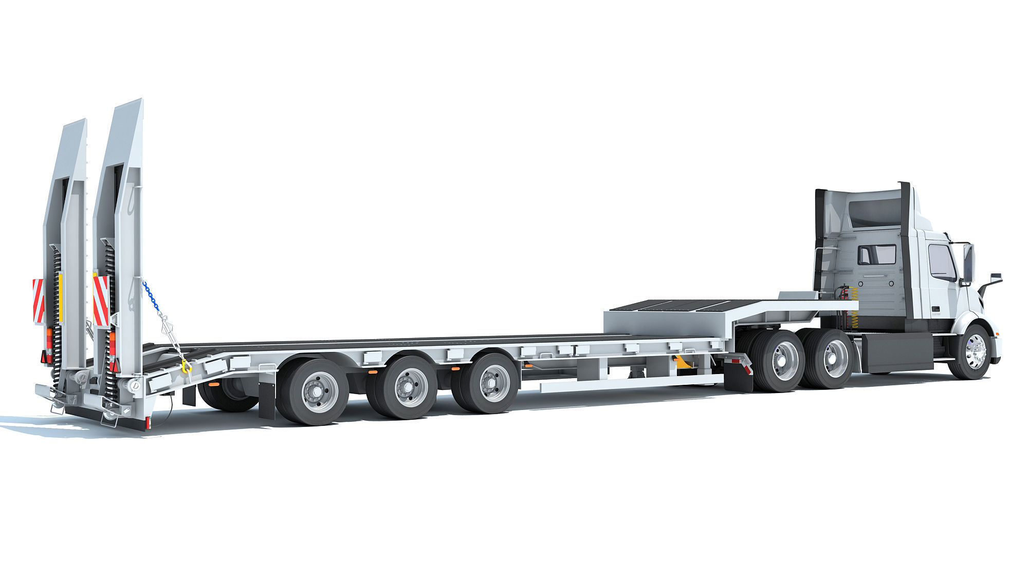 Semi-Truck with Platform Trailer 3D model_4