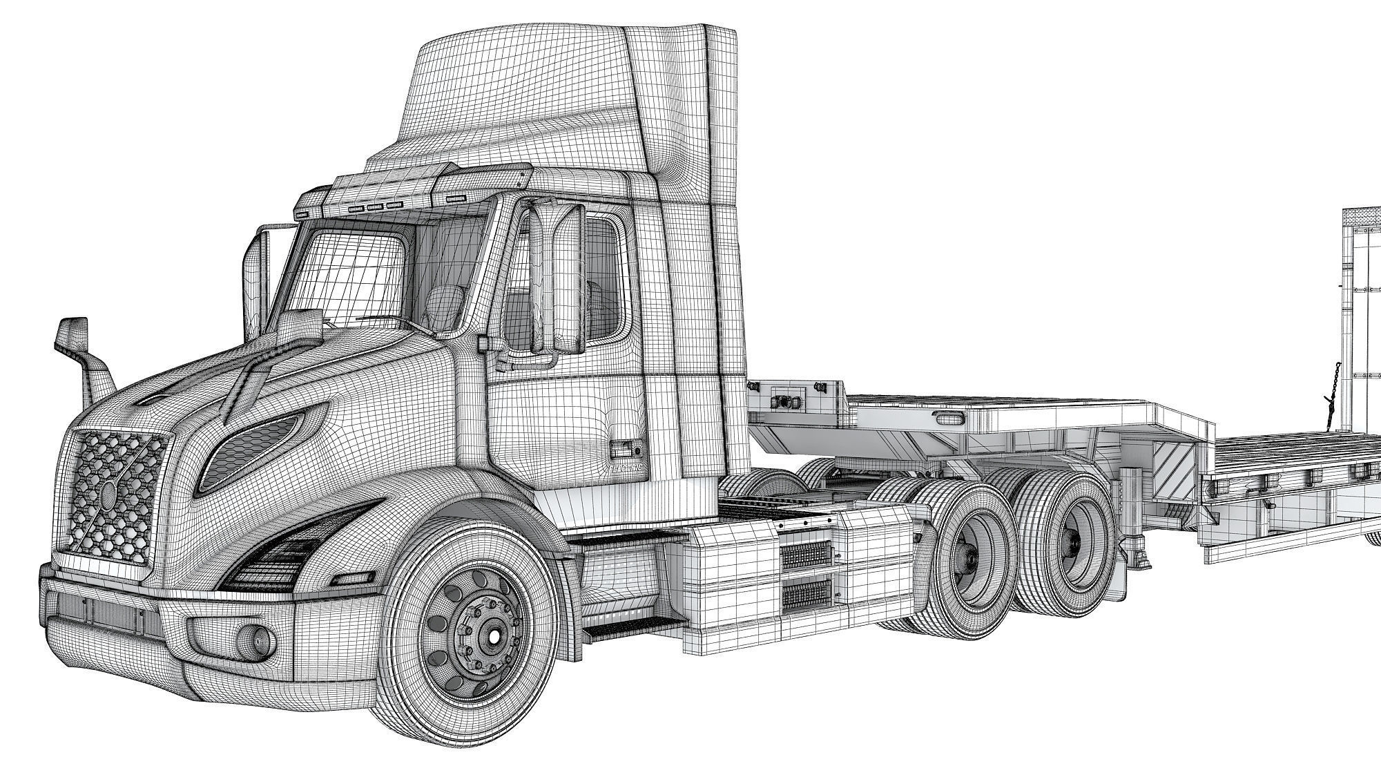 Semi-Truck with Platform Trailer 3D model_20