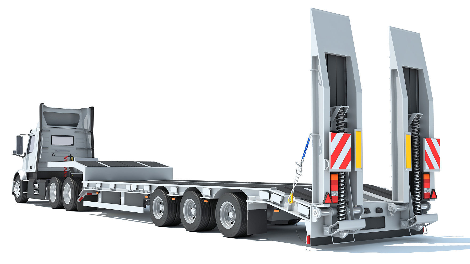 Semi-Truck with Platform Trailer 3D model_3
