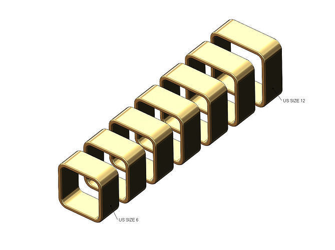 Wide 10mm flat section square ring US sizes 6to12 3D print model