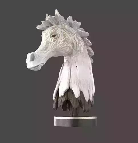 Arabian Horse Head Sculpture - High Detail White Wood 3D Model 3D print model