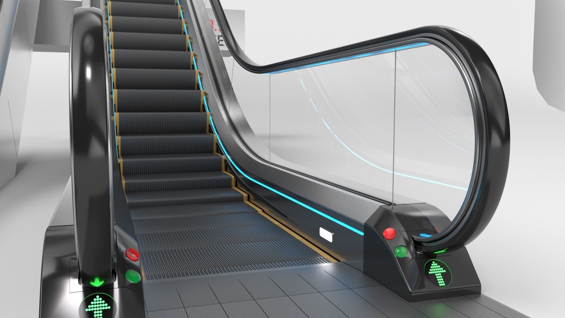 Escalator Adjustable and Rigged 3D model_35
