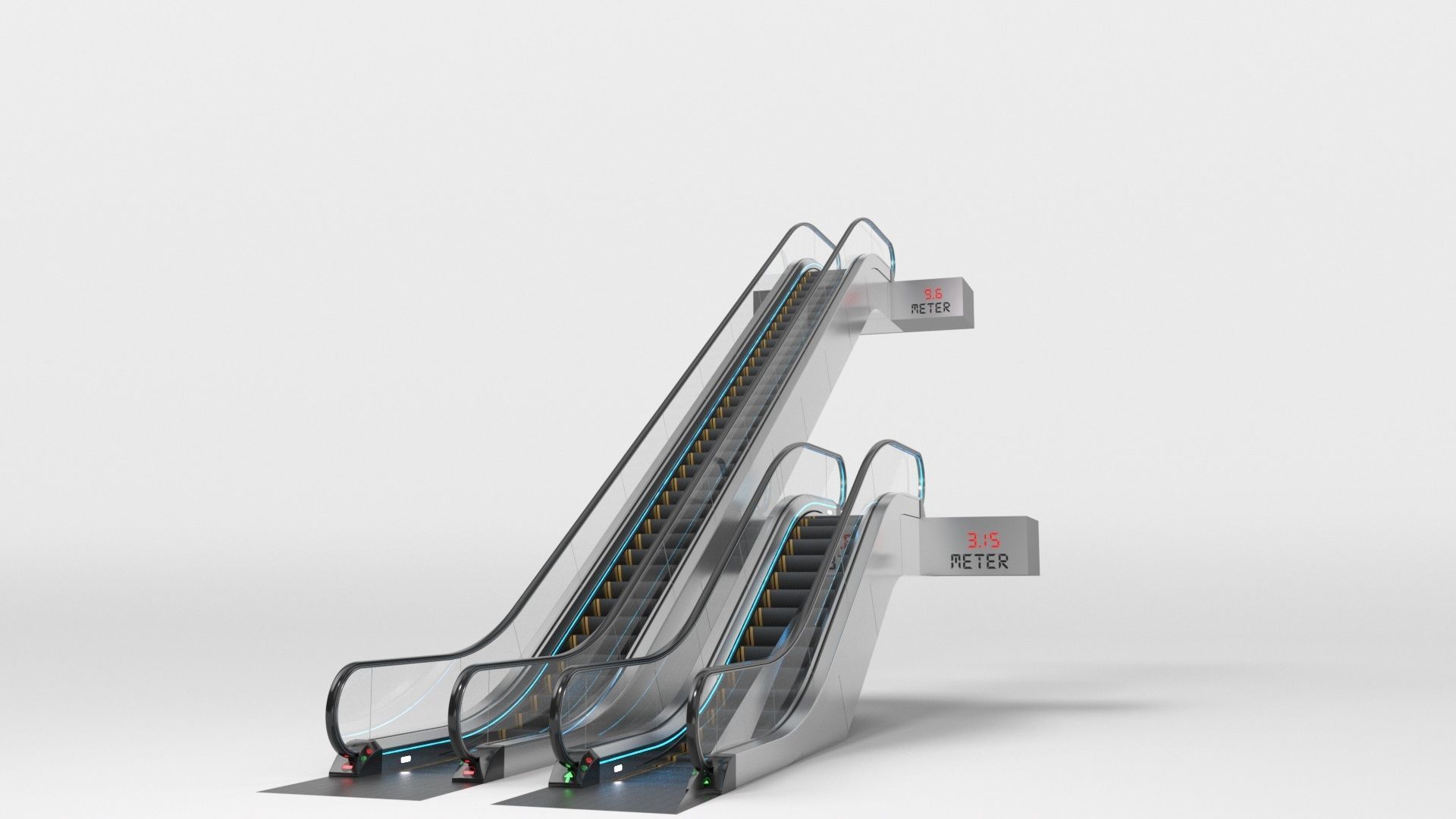 Escalator Adjustable and Rigged 3D model_6