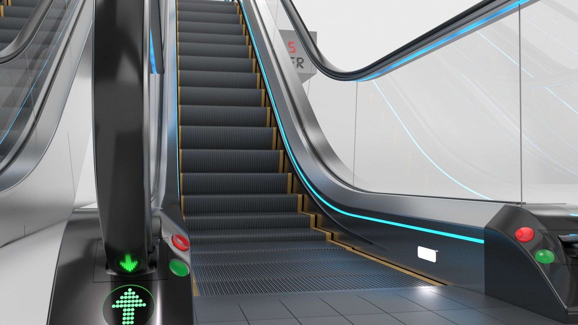 Escalator Adjustable and Rigged 3D model_29