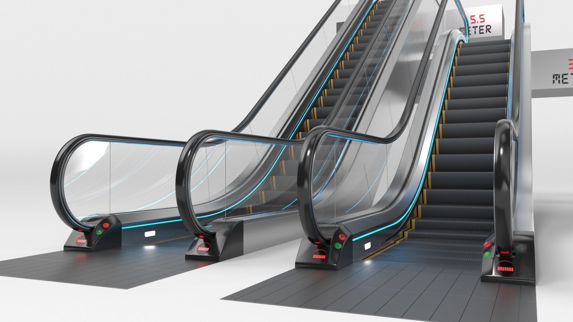 Escalator Adjustable and Rigged 3D model_26