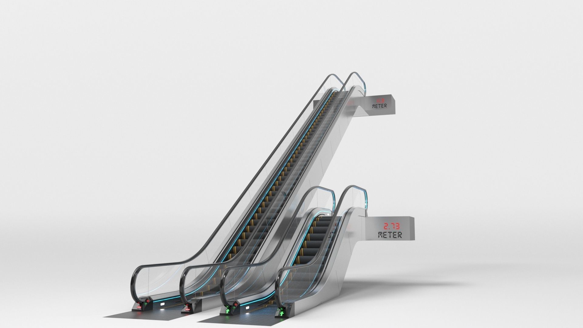 Escalator Adjustable and Rigged 3D model_7