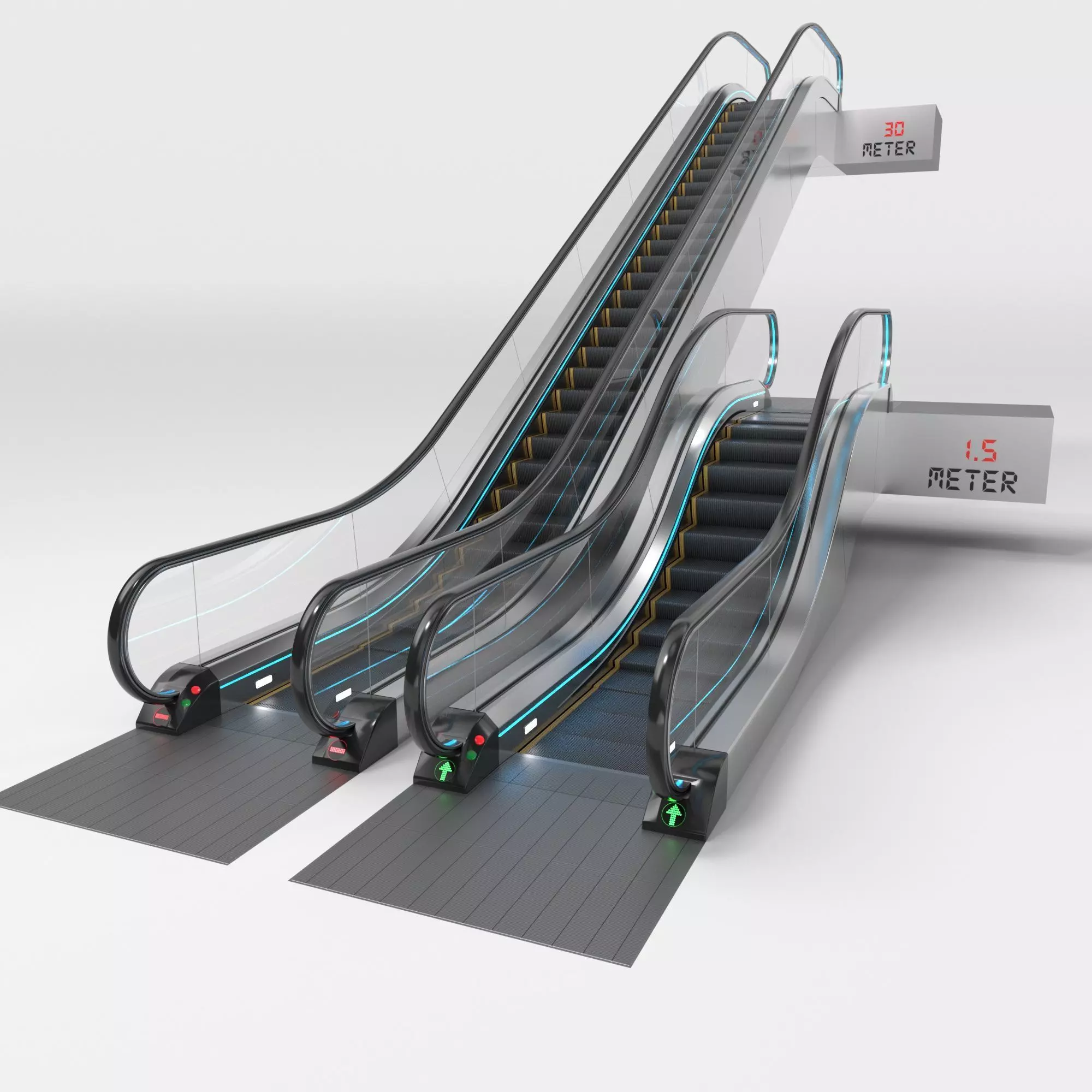 Escalator Adjustable and Rigged 3D model_0