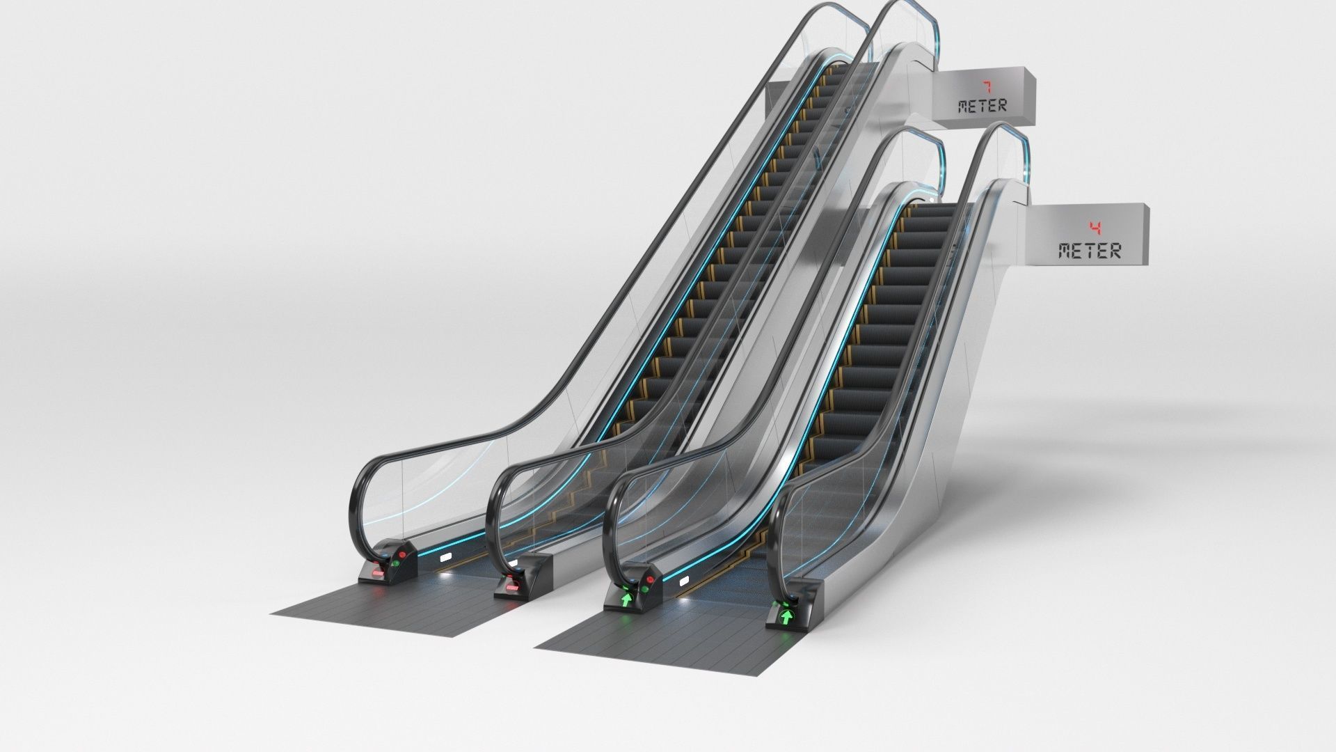 Escalator Adjustable and Rigged 3D model_4