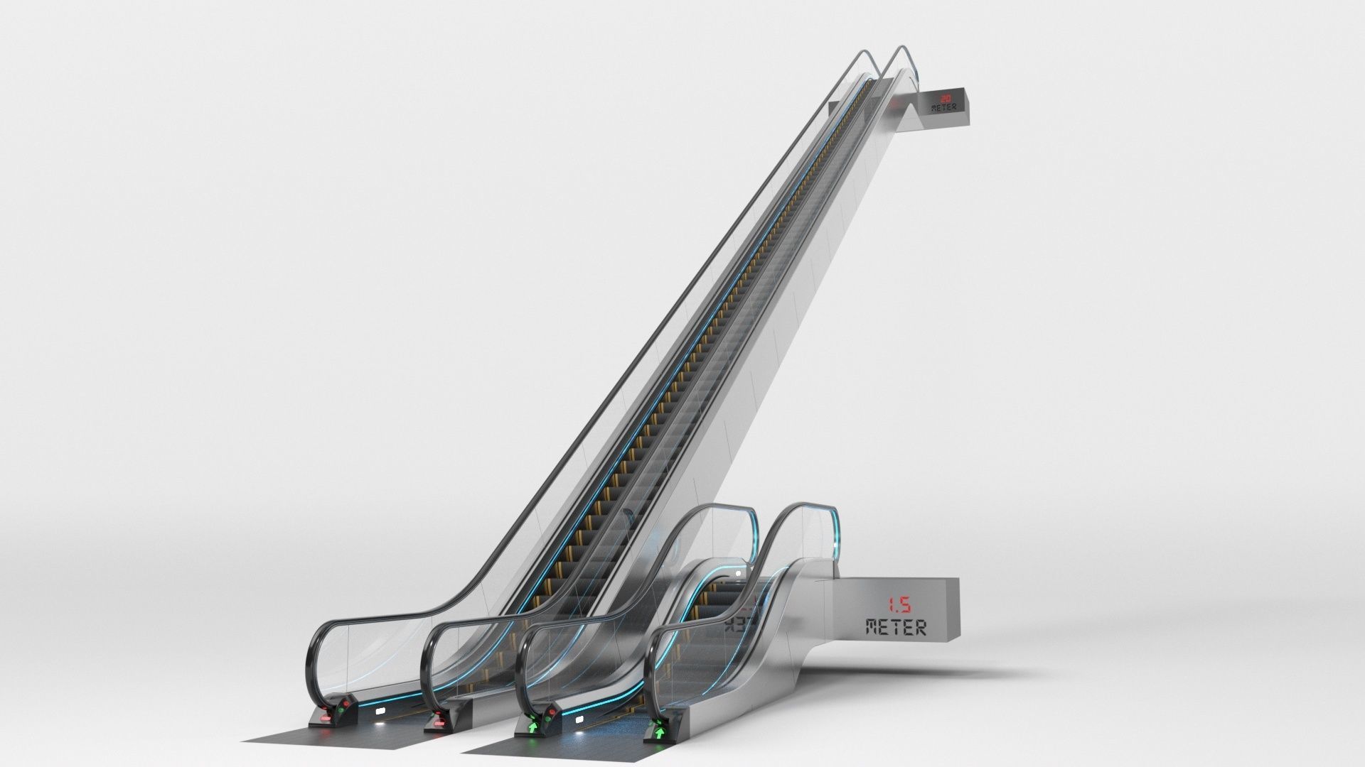 Escalator Adjustable and Rigged 3D model_10