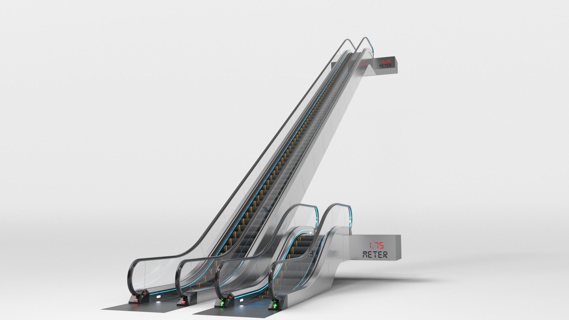 Escalator Adjustable and Rigged 3D model_9