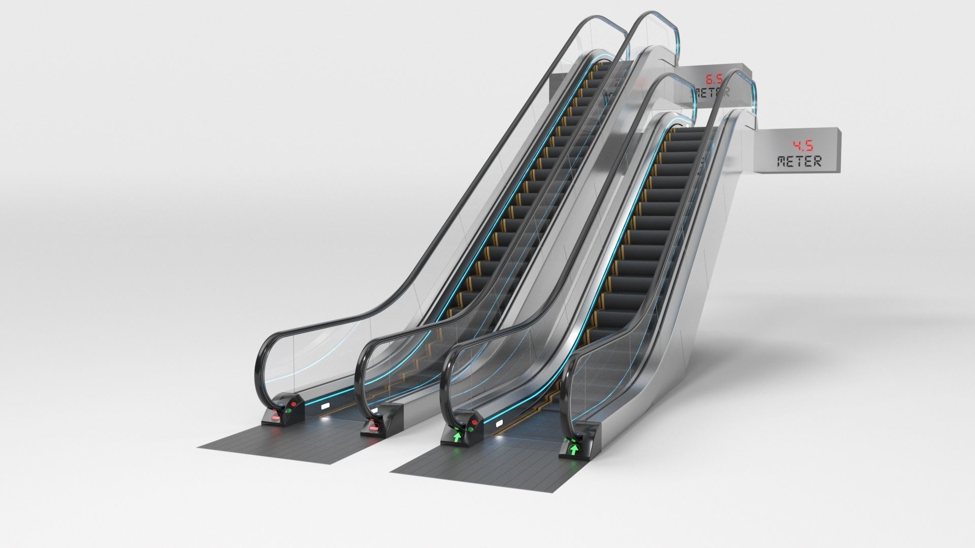 Escalator Adjustable and Rigged 3D model_3