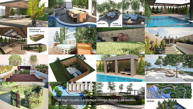 39 High-Quality Landscape Design Assets 3D Model Pack 3