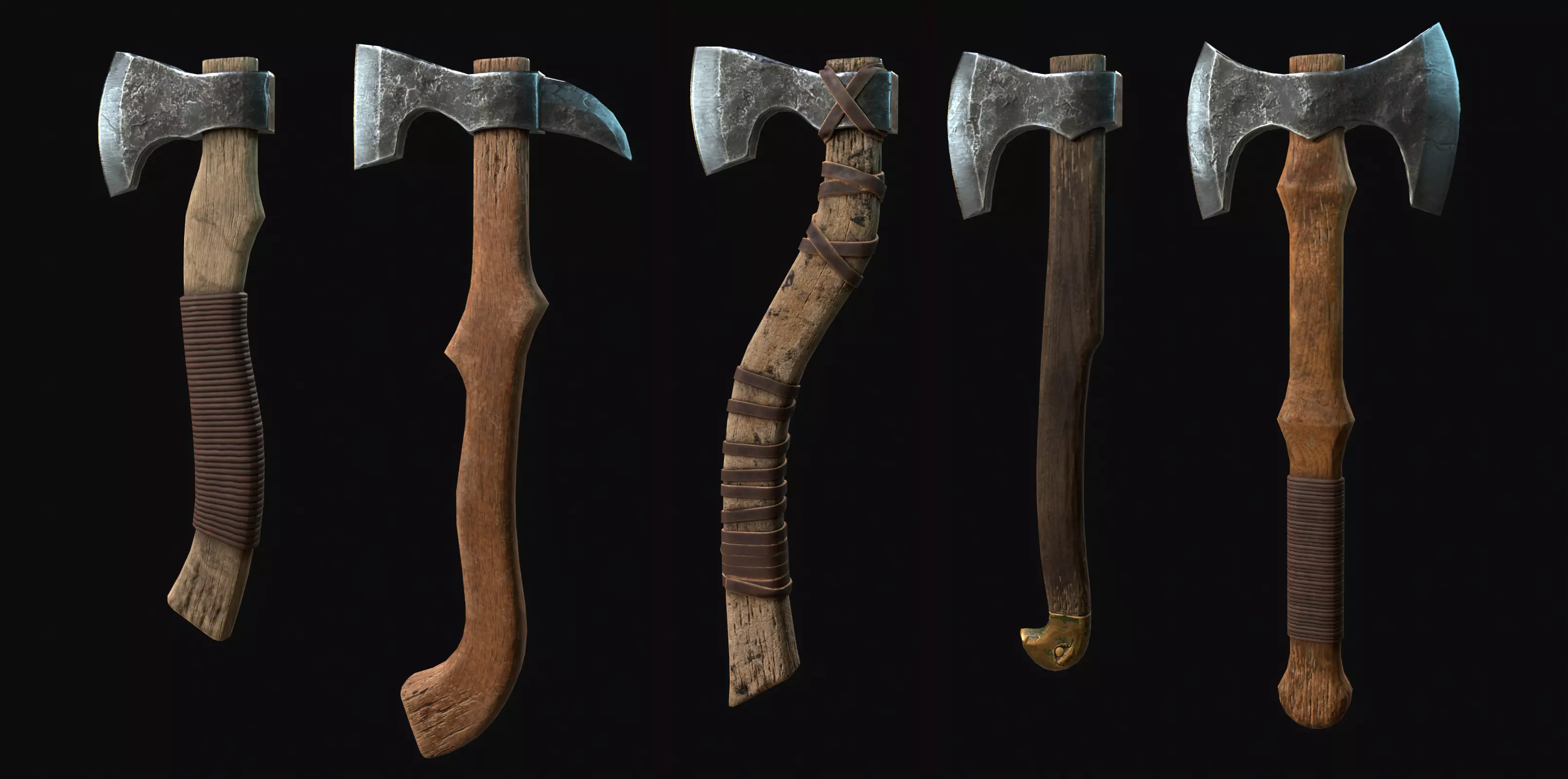 Onehanded Nordic battle axes Low-poly 3D model_0