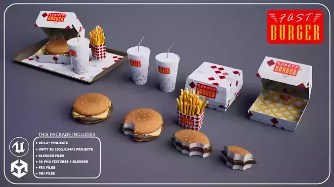 Quarter Pound Burger - Package Low-poly 3D model