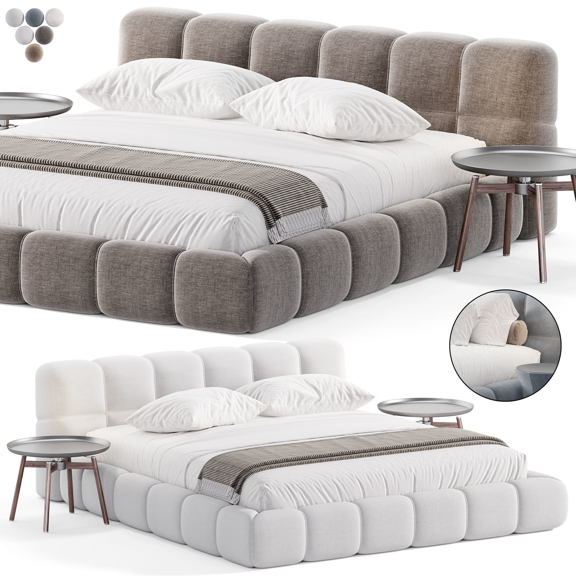 Modern Upholstered Bed Frame 3D model_2