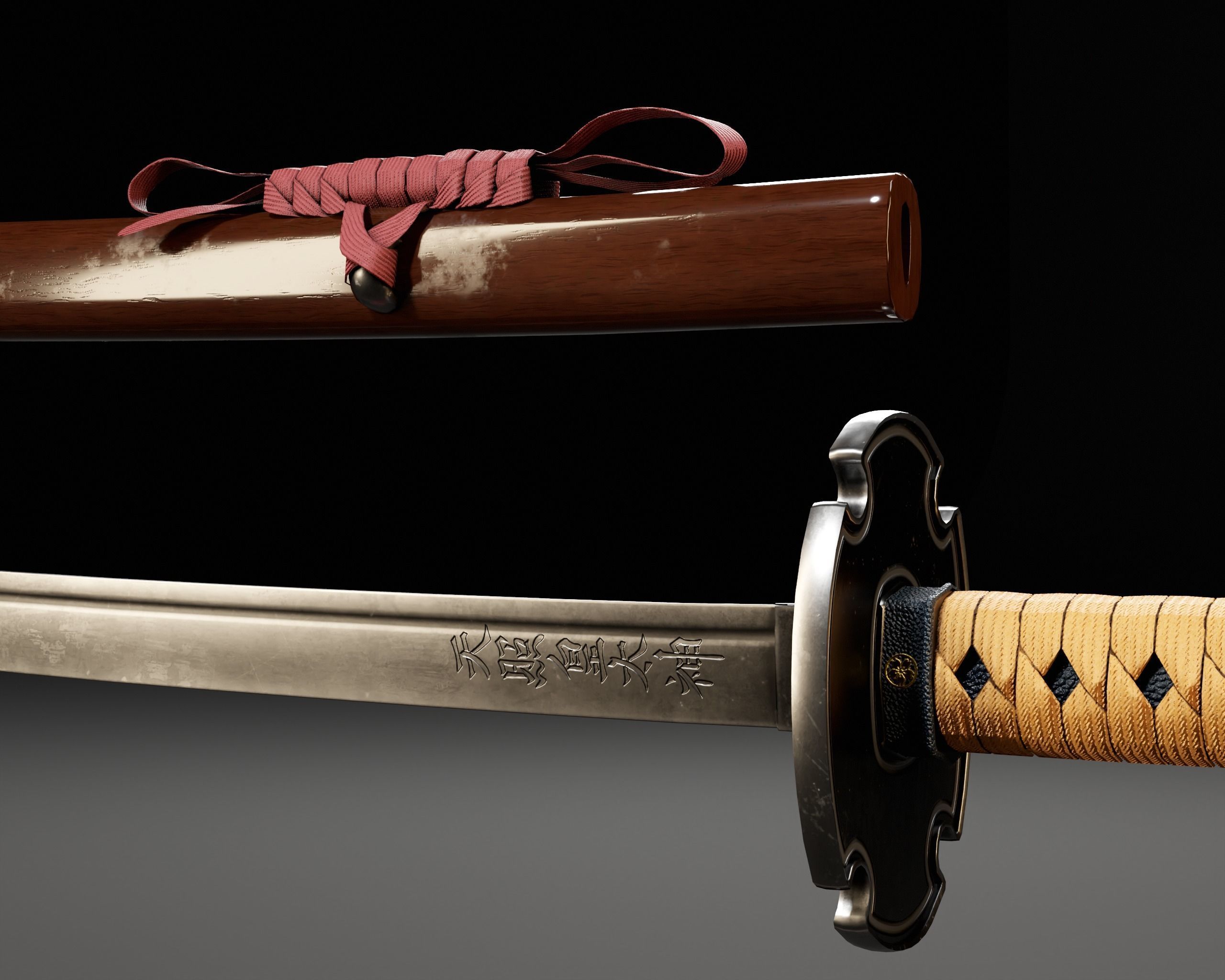 Japanese Wakizashi - Asian Sword   Low-poly 3D model_20
