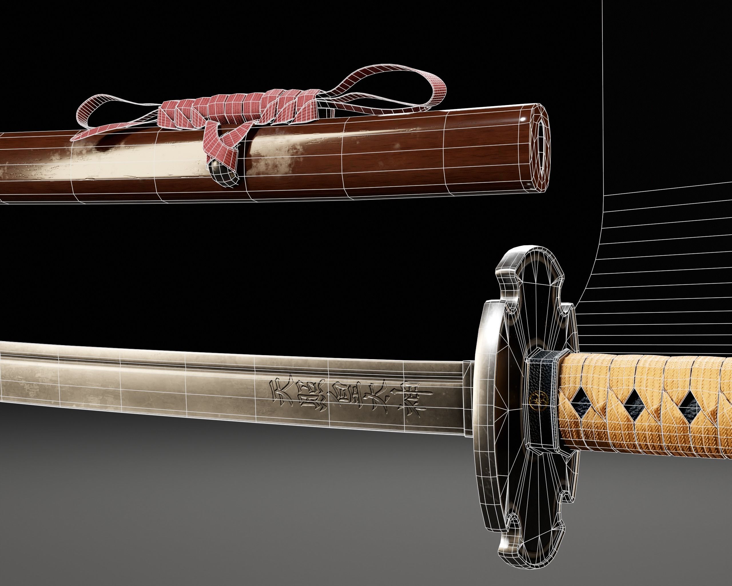 Japanese Wakizashi - Asian Sword   Low-poly 3D model_21