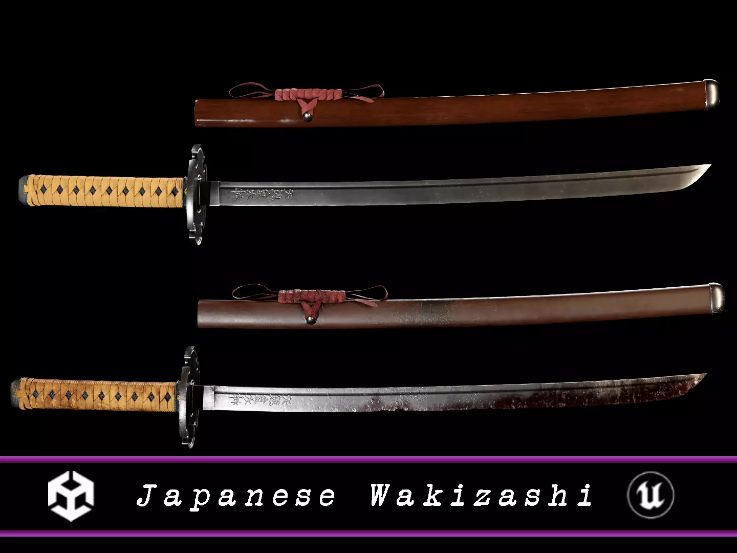 Japanese Wakizashi - Asian Sword   Low-poly 3D model_0