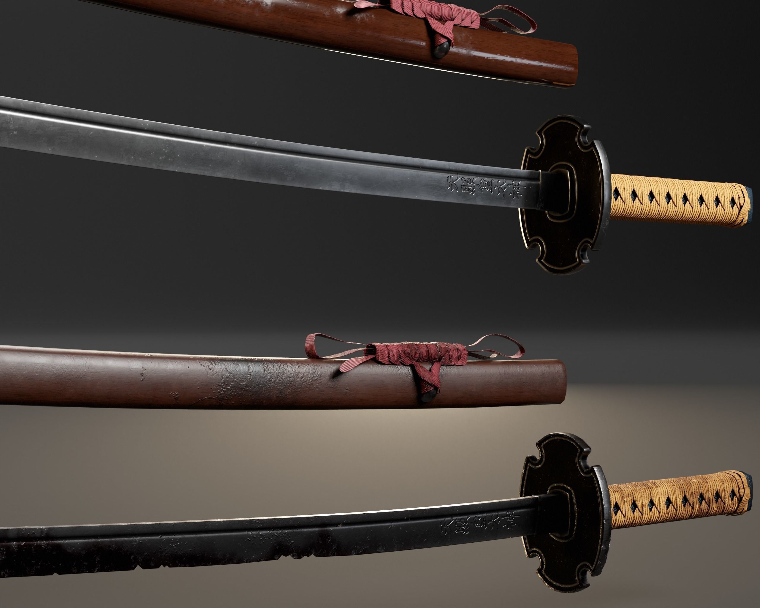 Japanese Wakizashi - Asian Sword   Low-poly 3D model_18